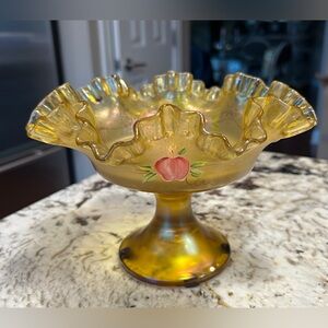 Fenton Glass Amber Footed Ruffle Compote Bowl